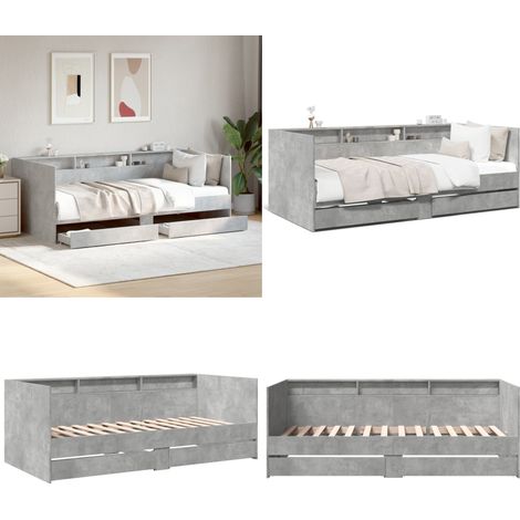 Lit de jour avec tiroirs sans matelas gris béton 75x190 cm - Canapé-lit - Tiroirs (1/5)