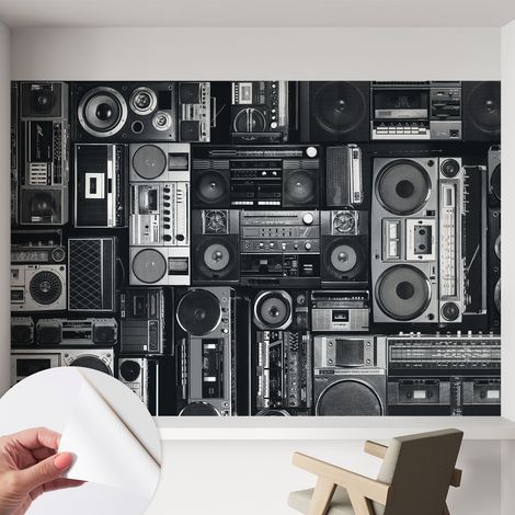 Papier peint autocollant adhésif décoratif avec motifs pour salon et chambre a motif Radio rétro 152x104 cm (1/5)