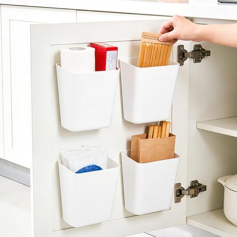 Storage Boxes, Adhesive, No Drilling Required, White Plastic, for Kitchen, Bathroom, Office (1/5)