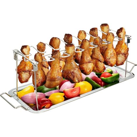 Rack Pour Cuisses De Poulet - Support En Acier Inoxydable À 14 Emplacements - Compatible Fumoir Grill Four - Bac À Jus Inclus - 1 Pièce (1/5)