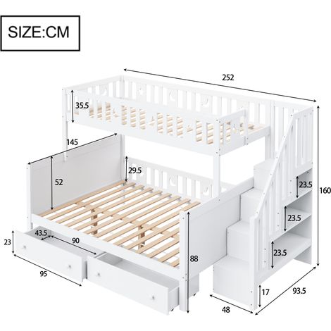 Litera infantil 252x145x160 cm de madera blanca con almacenaje, sin colchón – MEUBLIV (1/5)
