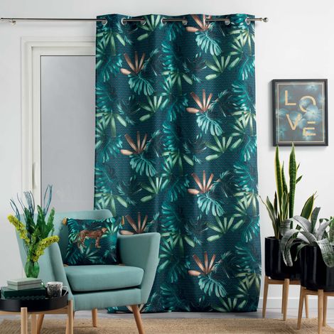 Rideau tamisant a oeillets 140 x 260 cm polyester Blue garden (1/2)