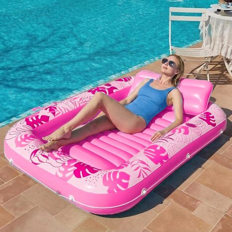 Piscine de bronzage gonflable pour adultes, matelas gonflable, piscine avec coussin et 2 porte-gobelets, 118 x 180 cm, piscine bronzante, chaise longue, eau pour jardin, balcon, terrasse (1/5)