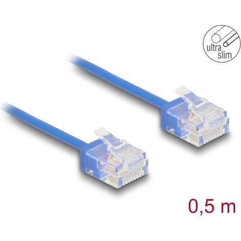 Delock Cable de red RJ45 Cat.6 UTP Ultra Slim 0,5 m azul con enchufes cortos