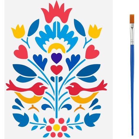 Pochoir de Peinture de Décoration Folklorique Polonaise Avec Pinceau 21x29.7cm Modèle de Dessin de Motif Folklorique Polonais Pochoir de Décoration D'Art DIY pour Bois Mur Tissu Meubles (1/5)
