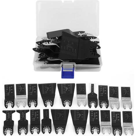 Kit de 20 lames de scie oscillantes en acier à haute teneur en carbone pour la découpe du plastique, du bois et des métaux tendres. (1/5)
