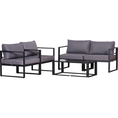 Ensemble de mobilier de jardin Outsunny 4 pièces, modulable, robuste, coussins d'assise, table avec rangement, polyester, 138 x 69 x 63 cm, gris (1/5)