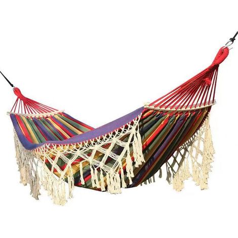 Hamac de jardin avec pompons, supportant jusqu'à 227 kg (500 lb), hamac simple ou double avec cordes de suspension, pour jardin, cour, camping, rouge. (1/3)
