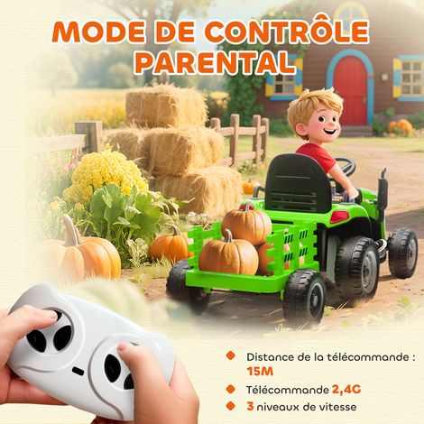 Tracteur électrique pour enfants avec remorque détachable, voiture électrique pour enfants, télécommande 2,4 GHz, dimensions : 139 x 58 x 55 cm, vert. (1/5)