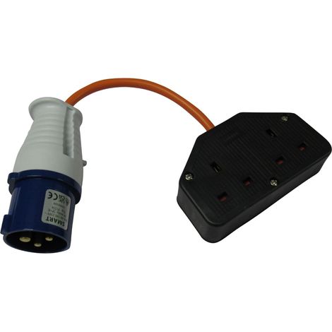 Fly Lead Converter 16A to Double 13A Sockets (240V Dual 2 Gang Camp Site Hook Up Adaptor 3 Pin)