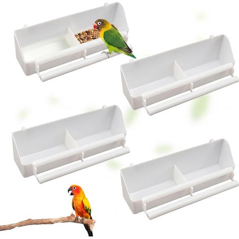 4 Pièces Mangeoire Oiseaux, Bol Plastique Blanc Avec Perchoir, Pour Cage Diamant Mandarin Perruche (1/5)