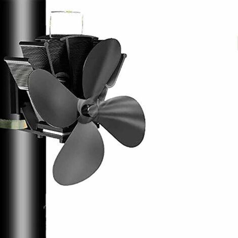 4 lames Tuyau de fumée Ventilateur de poêle Appareil de chauffage alimenté fixe sur le tuyau de cheminée en bois/poêle à bois/cheminée noir (1/4)