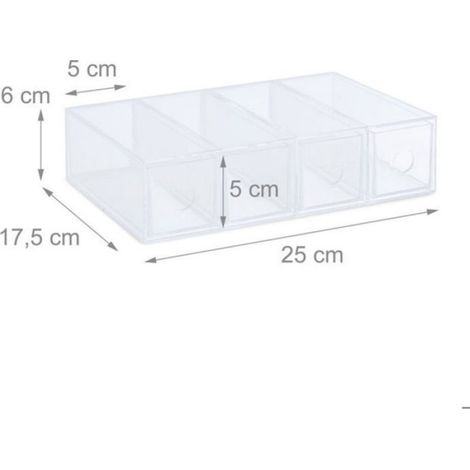 Boîte Rangement - 4 Tiroirs - 6 x 25 x 17,5 cm - Transparent - Pour Bureau Maquillage Bricolage - 1 Pièce (1/4)