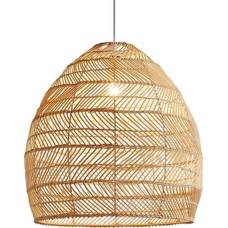 Lustre, suspension en rotin style vintage, abat-jour E27, pour salle à manger, café ou restaurant, 45 x 45 cm (1/5)