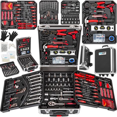 Caisse A Outil Multifonction De 1000 Pièces, Boite A Outils Complete Avec Bricolage Outillage À Main - Set Tournevis, Marteau, Clés De Serrage, Clé À Molette Et Autres Accessoires (1/5)