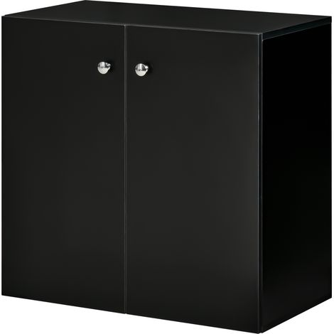 Storage Cabinet w/ Two Shelves Wooden Sideboard Freestanding Kitchen Cupboard Bookcase -- Black (1/5)