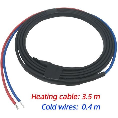 1 câble-fil froid 12 V, isolation PE, compatible avec câble chauffant auto-régulant 15 m, pour applications automobiles et extérieures