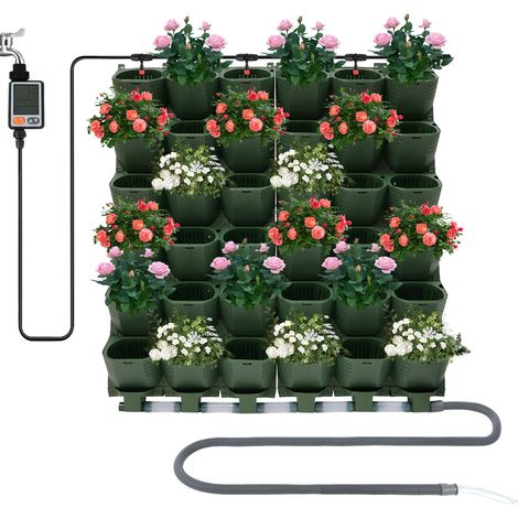 Pots de plantation murale, sacs de fleurs suspendus avec système d’irrigation automatique et minuterie, pour cour,Jardin, balcon, terrasse, intérieur et extérieur (36 pots) (1/5)