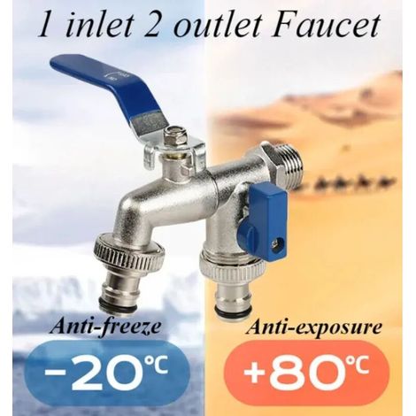 (BLEU A) Robinet extérieur en alliage de zinc 1/2'', répartiteur d'eau, adaptateur de raccordement, vanne, interrupteur, connecteur de tuyau d'irrigation de jardin (1/4)