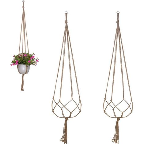 Soporte colgante de 2 piezas para plantas, cesta para macetas de interior con anilla para colgar, hueco de 105 cm para plantas/flores de interior/exterior - Marrón (1/5)