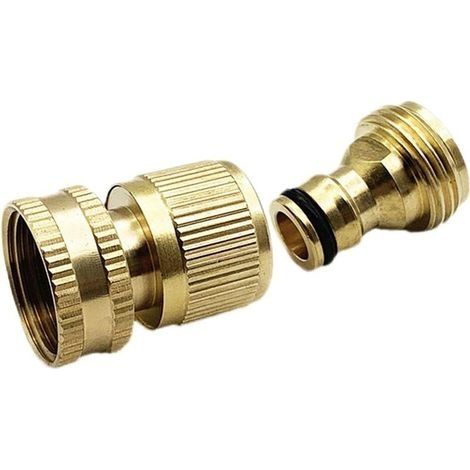 Raccord rapide de tuyau, tuyau d'eau de jardin en laiton 3/4, type de connexion rapide avec bouton fileté, pour arrosage de jardin, lavage de voiture (1/5)
