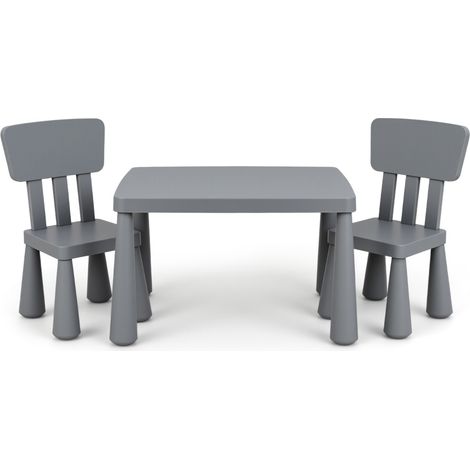 Set con tavolo e 2 sedie per bambini, Set con tavolo e 2 sedie per mangiare disegnare scrivere e fare lavoretti Grigio (1/4)