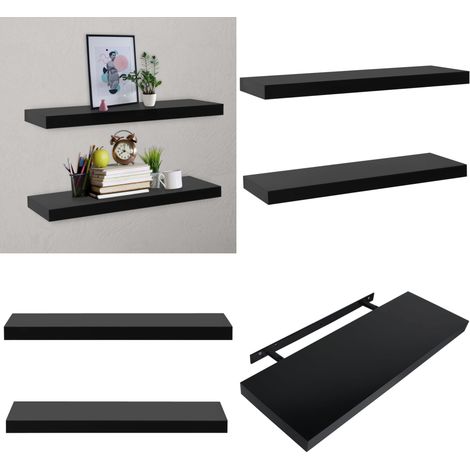 Schweberegale 2 Stk. Schwarz 80x20x3,8 cm - Schweberegale - Wandregale - Schwarze Regale - Möbel Deko - Wohnaccessoires - Home & Living (1/5)