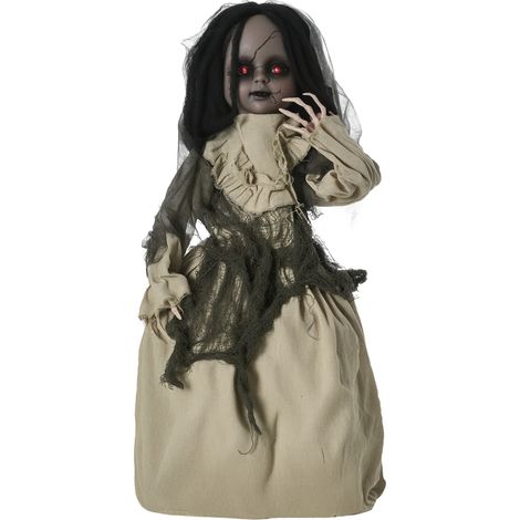 Outsunny 83cm Halloween Dekoration Bewegliche Geisterpuppe mit Spezialeffekten und Soundfunktion rote Augen mit Leuchtern motorisierte Räder Horrorpuppe (1/5)
