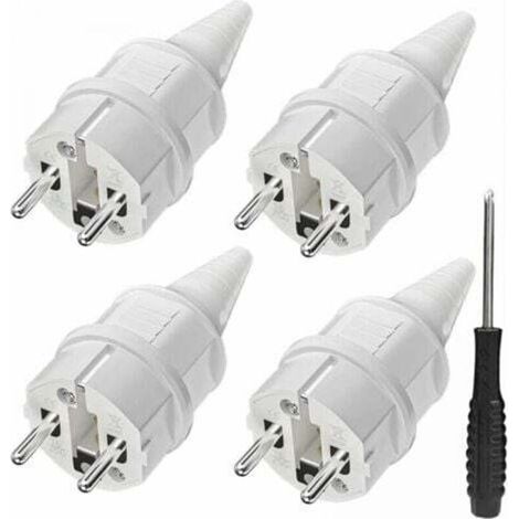 [JAMAIS UTILISÉ] Fiche avec protection anti-pliage [4 pièces], 4 fiches de terre en caoutchouc (250 V/16 A) + 1 tournevis, convient pour une utilisation en extérieur (1/4)