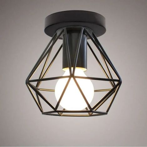 Industriel Suspension Luminaire en Cage Industrielle Lustre Plafonnier Vintage en Métal Noir pour Restaurant Salon Chambre (1/4)