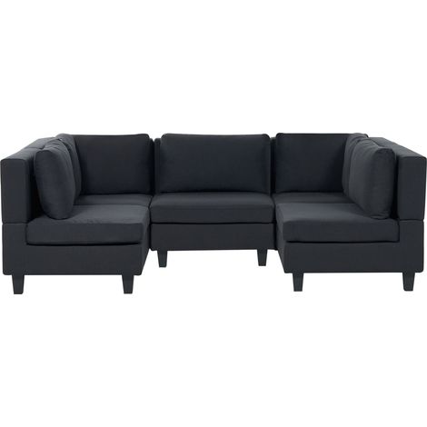 Modular U-Shape Sofa 5 Seater UNSTAD Fabric Black