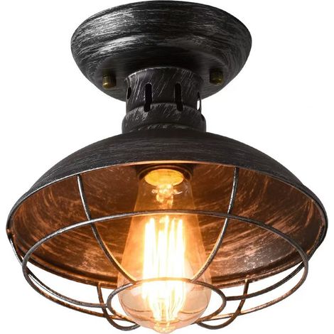 Plafonnier rétro industriel en maille métallique, lustre cage simple en maille métallique, gris argenté, lumière chaude, 220 V, E27 (1/5)