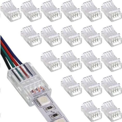Connecteurs LED RGB 5050 à 4 broches, 10 mm, sans interruption – Lot de 20 pièces pour rubans LED flexibles (1/4)