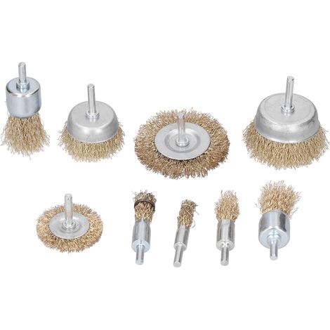 9-teiliges Drahtbürsten-Set mit Stange für elektrische Schleifmaschinen, Polier- und Schleifbürsten (1/5)