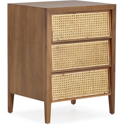 Table de chevet en bois et rotin canné - brun et naturel (1/5)
