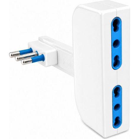 Adattatore Salvaspazio Spina 16A 2P+T con 2 Prese Bipasso 10/16A, Bianco/Nero (Bianco)