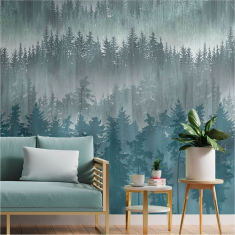 Photo wallpaper wall Profhome 391813 hot embossed non-woven wallpaper smooth with forest motif matt blue pastel turquoise teal grey blue 1,59 m x 2,8 m (1/5)
