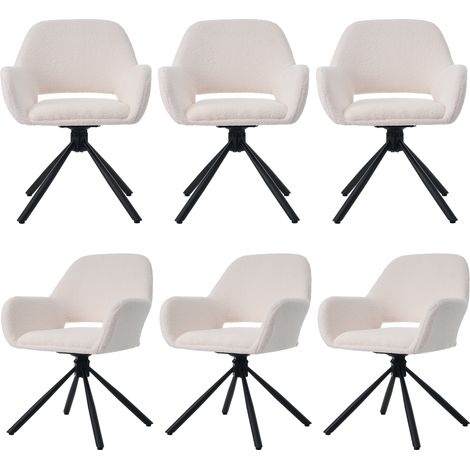 Lote de 6 sillas de comedor giratorias con reposabrazos, en tela sherpa, blanco, 60x60x80 cm (1/5)