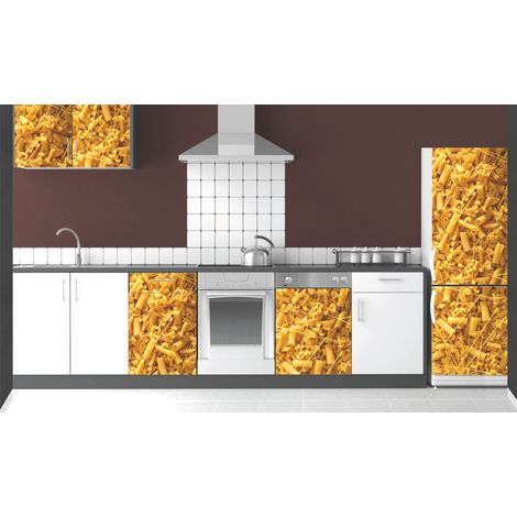 Sticker mural pour réfrigérateur, trompe l'oeil pâtes, 59,5 cm X 180 cm, décoration cuisine spaghettis (1/2)