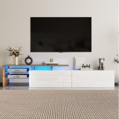 Mobile TV 170 cm bianco e legno, LED 16 colori, in pannelli di particelle HAVRYA (1/5)