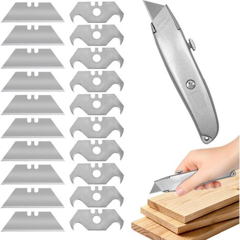 21tlg Teppichmesser Set Aluminium mit 20 Ersatzklingen Trapez & Haken
