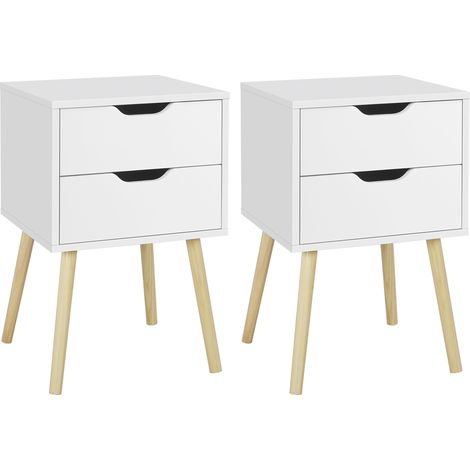 Homevive 2pcs Mesillas de Noche con Dos Cajones Mesita de Noche Modernopara Dormitorio Mesa Auxiliar de Madera para Sala de Estar 40x40x61cm Blanca (1/5)