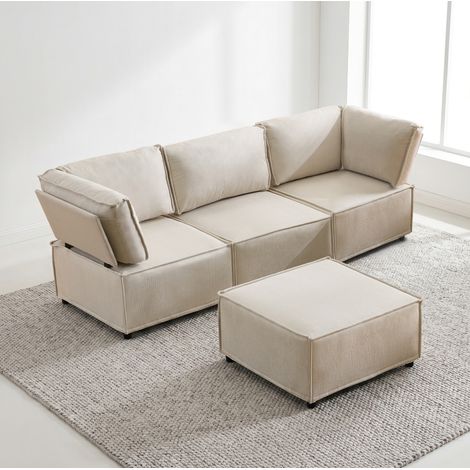 Canapé modulable beige en tissu, 238 x 154 x 75 cm, structure bois, OKWISH (1/5)