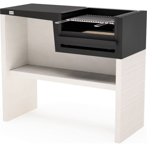 TUOZI - Barbacoa de Obra para Leña y Carbón Modelo PLANA PLEGADA CORTA (Blanco negro - 118 x 50 x 93 cm) REF: 8050 - Uso en Exteriores (1/5)