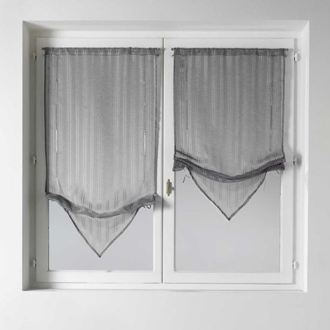 Store Voilage Fantaisie en Etamine à Pointes Gris clair 60x130cm