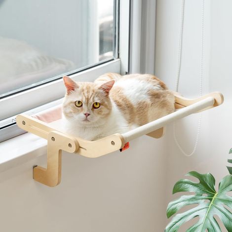 1 Hamac pour chat, Design compact, Support jusqu'à 18 kg, Pour fenêtre et meuble, Rose et gris