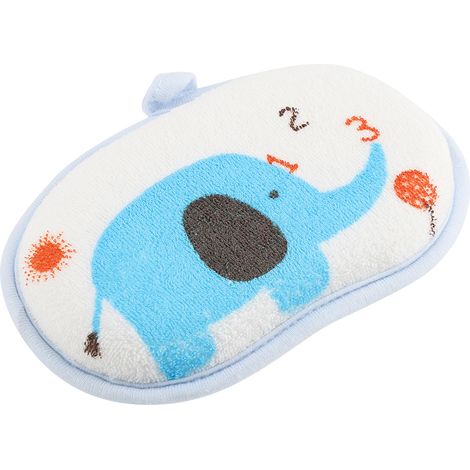 Brosse de bain bébé éléphant mignonne en coton, éponge de douche pour nettoyer et masser (Bleu) (1/5)