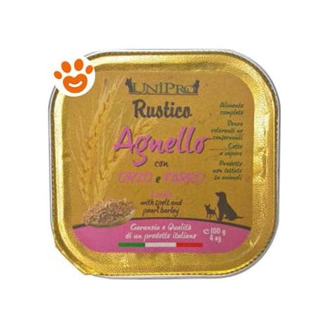Unipro Dog Rustico Agnello Orzo e Farro - Vaschetta 100 Gr -