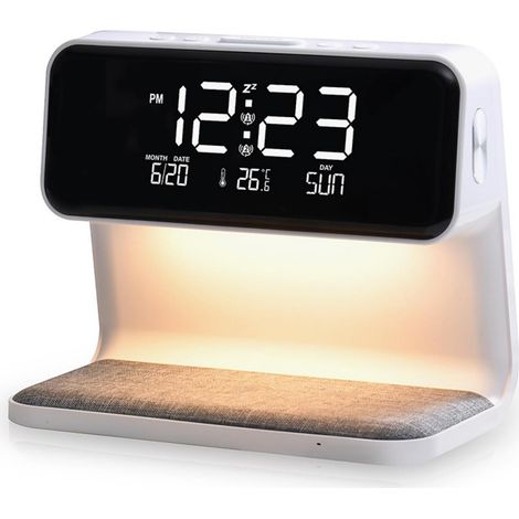 Veilleuse multifonctionnelle - Réveil - Lampe de lecture et station de charge sans fil - 1 pièce - Blanc chambre
