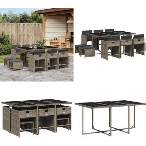 11-tlg. Garten-Essgruppe mit Kissen Grau Poly Rattan - Gartenmöbel - Essgruppen - Outdoor Möbel - PE-Rattan - Gartentisch - Home & Living (1/5)